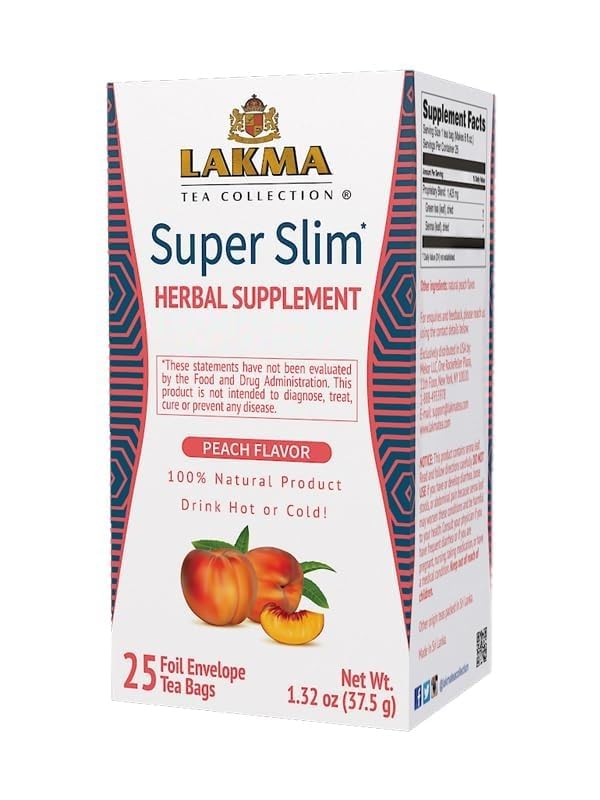 Lakma Super Slim Tea with Peach, 100% Natural, Vegan, 150 Tea Bags (6 Pack) Super Slim Tea with Peach 6 Pack