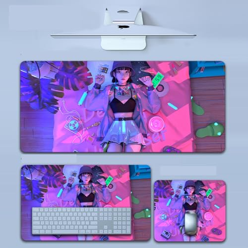 Work、 XL (80cm x 30cm)、拡張大型マウスマット デスクパッド、ステッチエッジ 、滑り止めラバーベース、キーボードパッド (11.8 x 31.5インチ) (サイバーガール)、ZY-3046