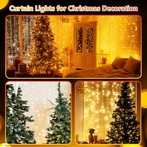 MAGGIFT Curtain Lights Indoor Outdoor, 3mx3m 18 Ketten 450 LED Christmas Hanging Lights with Timer/Remote/8 Modes/Dimmable, IP65 Waterproof Fairy Lights for Bedroom Xmas Window Wall Decor, Warm White - Image 7
