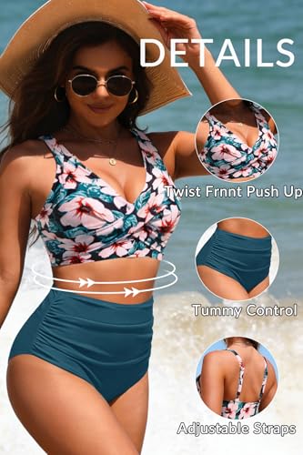 Image of Yonique High Waisted Two Piece Swimsuit-Womens Bikini Set Tummy Control Bathing Suit Modest Full Coverage Bikini 2025