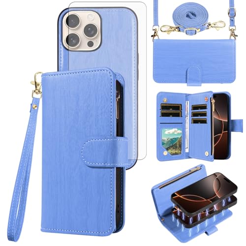 Coque iPhone 16 Pro fermeture éclair magnétique avec verre trempé porte-cartes