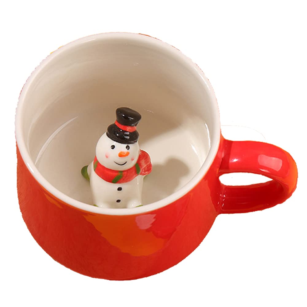 NDLBS Christmas 3D Coffee Mug with Snowman Cute Animal Inside Cup Cartoon Ceramics Figurine Teacup Christmas Birthday Gift for Boys Girls Kids Teenager Women Men (12OZ)