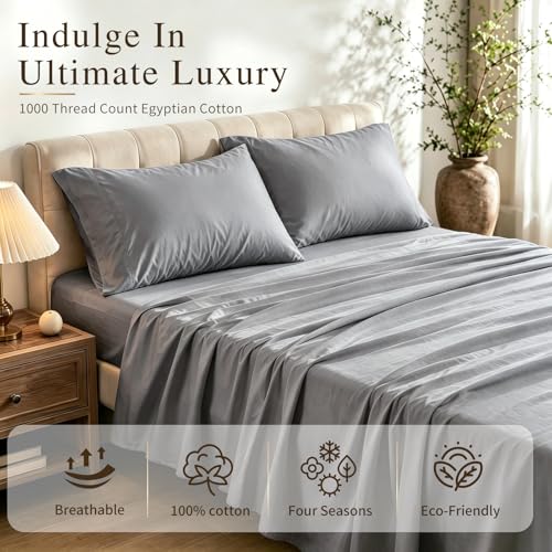 Image of MEISHANG 1000TC Egyptian Cotton Sheets King, 18-24 inch Extra Deep Pocket | 1000TC Egyptian Cotton Sheets, Sateen Weave, Ultra Soft & Breathable, OEKO-TEX Certified