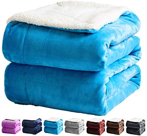 SONORO KATE Sherpa Fleece Blanket Queen Size - Luxurious Double Reversible Super Soft Thick Fuzzy Plush，Warm Cozy Fluffy Couch Throw Velvet Queen Blanket for Bed (Queen, Light Blue)