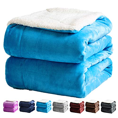 Sonoro Kate Sherpa Fleece Blanket Queen Size - Luxurious Double Reversible Super Soft Thick Fuzzy Plush，Warm Cozy Fluffy Couch Throw Velvet Queen Blanket For Bed (Queen, Light Blue) #TOP3