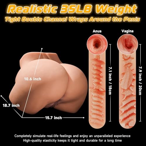 Image of BIG SHOCKED 34LB Life Size Sex Doll for Men with Lifelike Big Ass, Realistic Male Sex Toy, Upgraded 2 Hole Deep Vagina & Tight Anal Pocket Pussy 3D Texture Stroker Adult Sex Toys