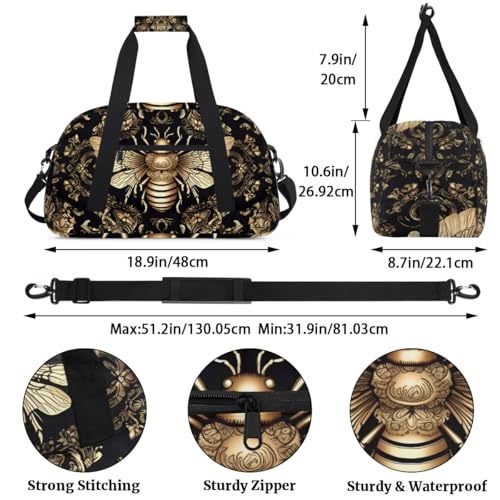 Bohemian Bee Gym Travel Duffle Bag for Boys - Gymnastics Sports Dance Bag with Front Zipper Pocket for School Practice or Overnight Travel Weekender Sleepover Tote Bag Bee3