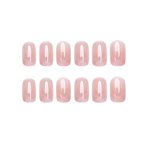 24 uñas postizas cortas a presión color rosa nude uñas postizas de gel acrílico brillante rosa suave uñas francesas con diseños cuadrados ataúd
