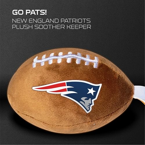 Image of New England Patriots Plush Football Pacifier Holder by Smilo - Officially Licensed NFL Soother Holder - Soft Plush Toy and Dummy Holder - Fits Any Pacifier - Stroller Accessory & Newborn Essential