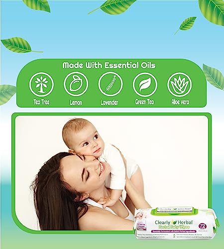 Clearly Herbal Baby Wipes, Made With Essential Oils And Natural Herbal Extracts, Amazon's Choice, Case Pack 864 Plant Based Wipes (12 Packs X 72 Count) #TOP5