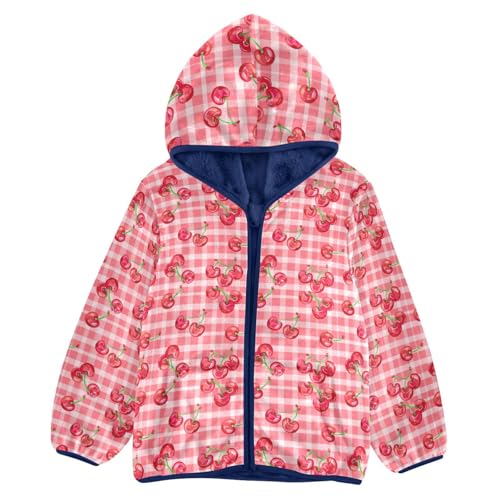 Cherry Buffalo Plaid Boys Fleece Coat,Children's Zip-Up Hoodie Jacket,Baby Warm Fashion Outerwear 3-10T,A113401