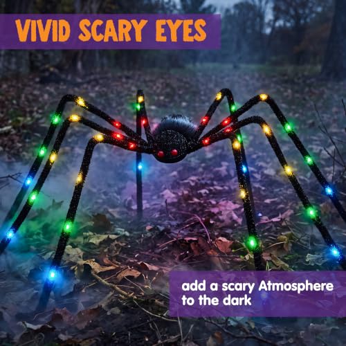 Image of JOYIN Halloween Light Up Large Spider Outdoor Decorations, 5 Ft Giant Spider for Yard Lawn Outside Decor, Indoor Party Haunted House Prop, Multicolor RGB Colors Changing with App Control