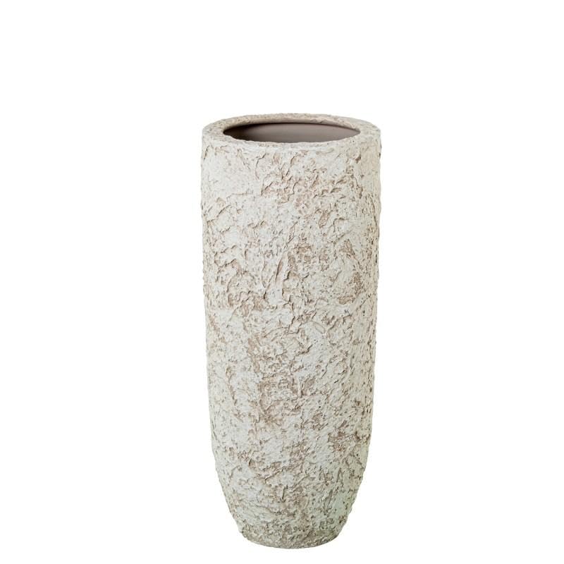 DRW Jarron de Suelo de Ceramica en Blanco Rustico 60x26x26 cm
