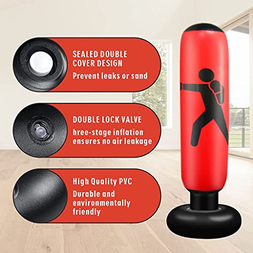 Image of Proberos Inflatable Boxing bag1 for Kids Adults, Punching Bag Karate Inflated Toy Gifts for Boys and Girls, Standing Boxing Bag for Immediate Bounce-Back for Taekwondo, Boxing kit for Kids
