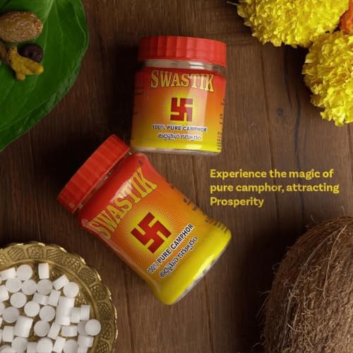 Image of Swastik 100% Pure Camphor Tablets Jar | for Pooja, Hawan & Fragrance | Multipurpose Use in Home, Office & Temple 250 Grams (Pack of 1)