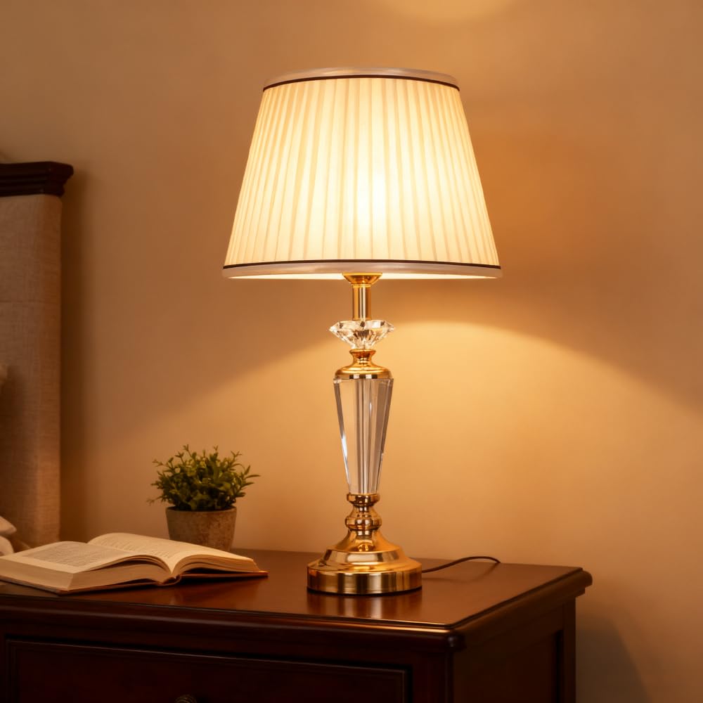 XINYASEE Lamparas mesita de noche Lámpara de mesa de cristal E27, lámpara de noche para dormitorio, creativa, sencilla, moderna, de lujo, para sala de estar, lámpara de mesa cálida, tamaño 30 x 55 cm