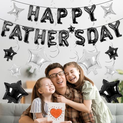 Image of Happy Fathers Day Balloons Black Father's Day Banner for Father's Day Party Decorations (Fathers Day Black)
