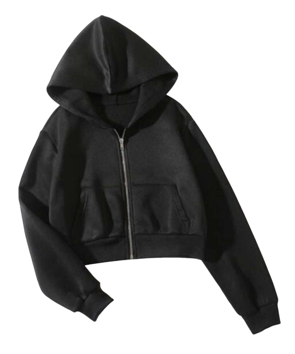 colorme Fleece Solid Crop Casual Hoodie Jacket for Women | Lightweight Warm Zipper Front Hooded Sweatshirt | Soft Winter Wear for Girls & Ladies Hoddie-23-picture-15