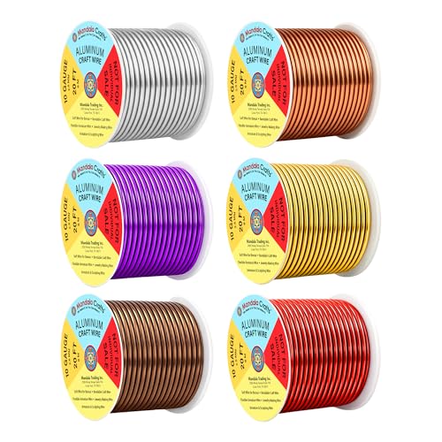 Image of Mandala Crafts 10 GA Purple Brown Red Assorted Anodized Aluminum Craft Wire | 120 FT, Colored, Flexible, Bendable for Bonsai Armature Sculpting Wire Wrapping Jewelry Making, Weather & Tarnish Resistant