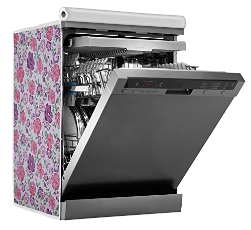 Image of Classic Dishwasher Cover Suitable for LG of 12, 13, 14 and 15 Place Setting (63cmsX63cmsX81cms, White & Pink Flower)