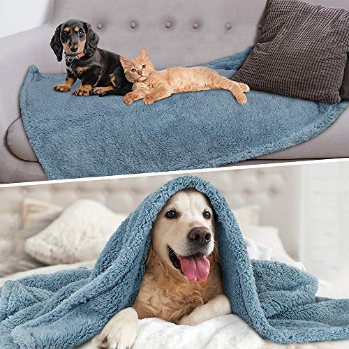 Petami Fluffy Waterproof Dog Blanket For Small Medium Dogs, Soft Warm Pet Sherpa Throw Pee Proof Couch Cover, Reversible Cat Puppy Bed Blanket Sofa Protector, Plush Washable Pad (Dusty Blue, 29X40) #TOP2