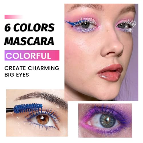 Image of Colored Mascara for Eyelashes, Voluminous Colorful Mascara Set, Pink Blue Purple White Brown Black Lash Pack - Lengthening, Defining, Curling, Multiplying Formula, Cruelty-Free & Waterproof