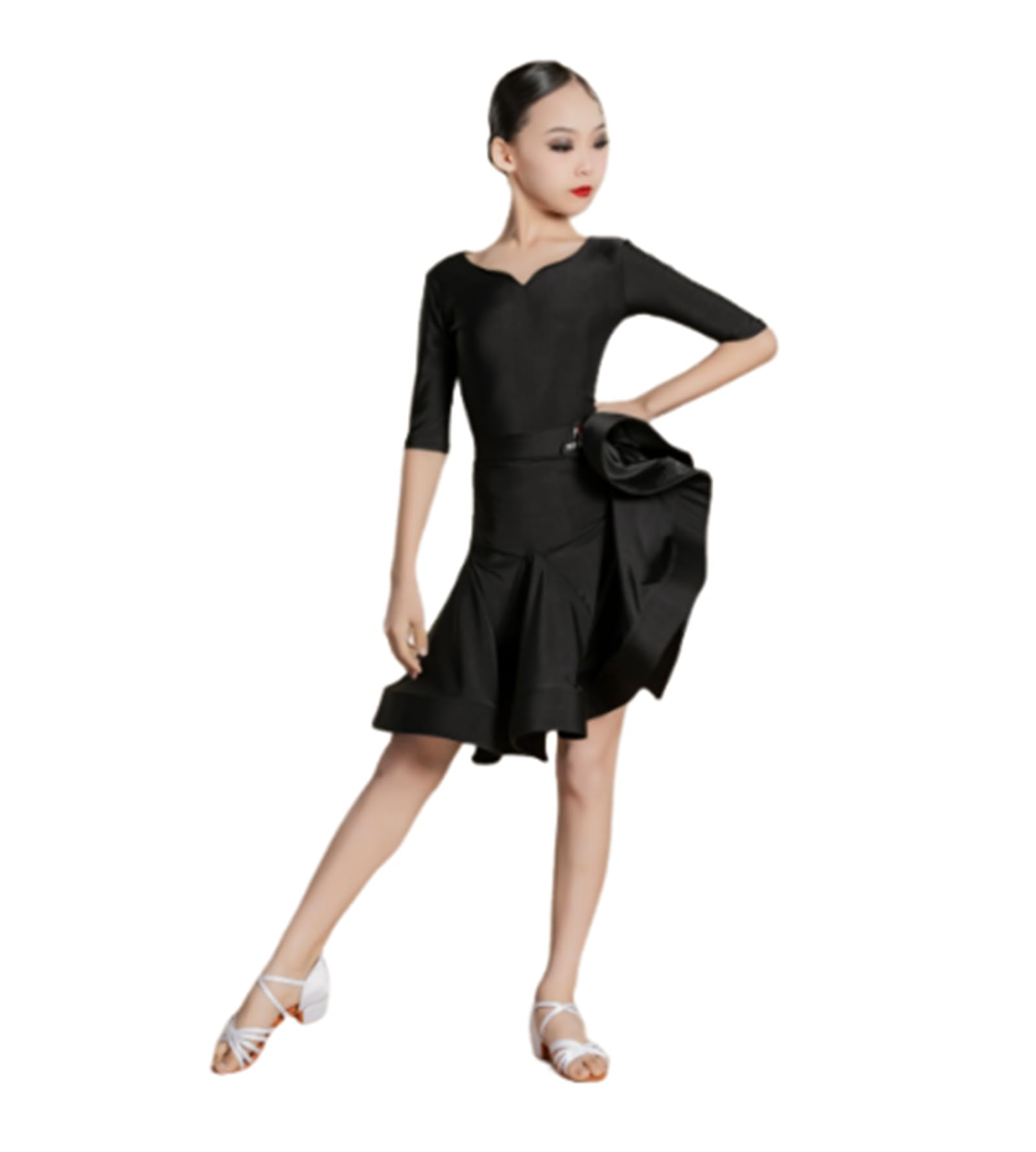 Lateinisches Tanzkleid für Mädchen mit Langen Ärmeln, Rumba- und Sambakleid Rock Moderne Gesellschaftstanzbekleidung Wettkampfkostüme