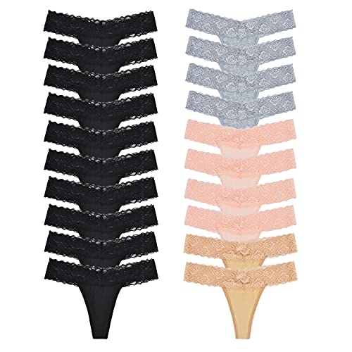 Image of Sunm Boutique 20 Pack Womens Lace Thongs Underwear Seamless T Back Low Waist See Through Panties