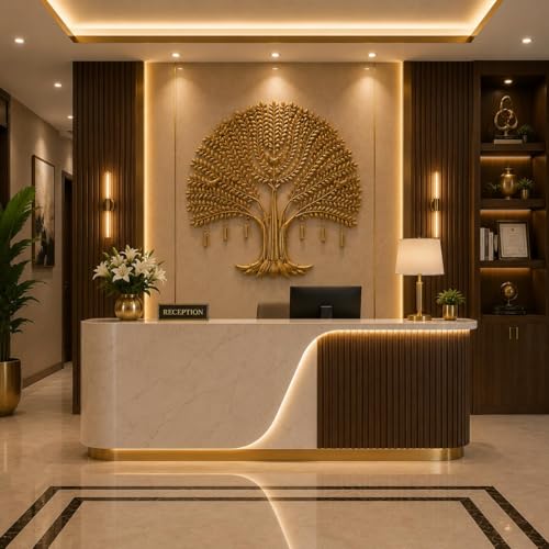 Image of Bharat Art IRON CUCUMBER LED TREE Metal Wall Decor | Luxury Golden Tree Wall Art with LED Light | Modern Iron Wall Hanging for Living Room Bedroom Hall Office Home Decoration | 24x1.5x24 | CW389