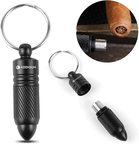 KEENSUN Puro perforador – Abridor de agujero de cigarro de acero inoxidable, perforador giratorio portátil con llavero (negro)