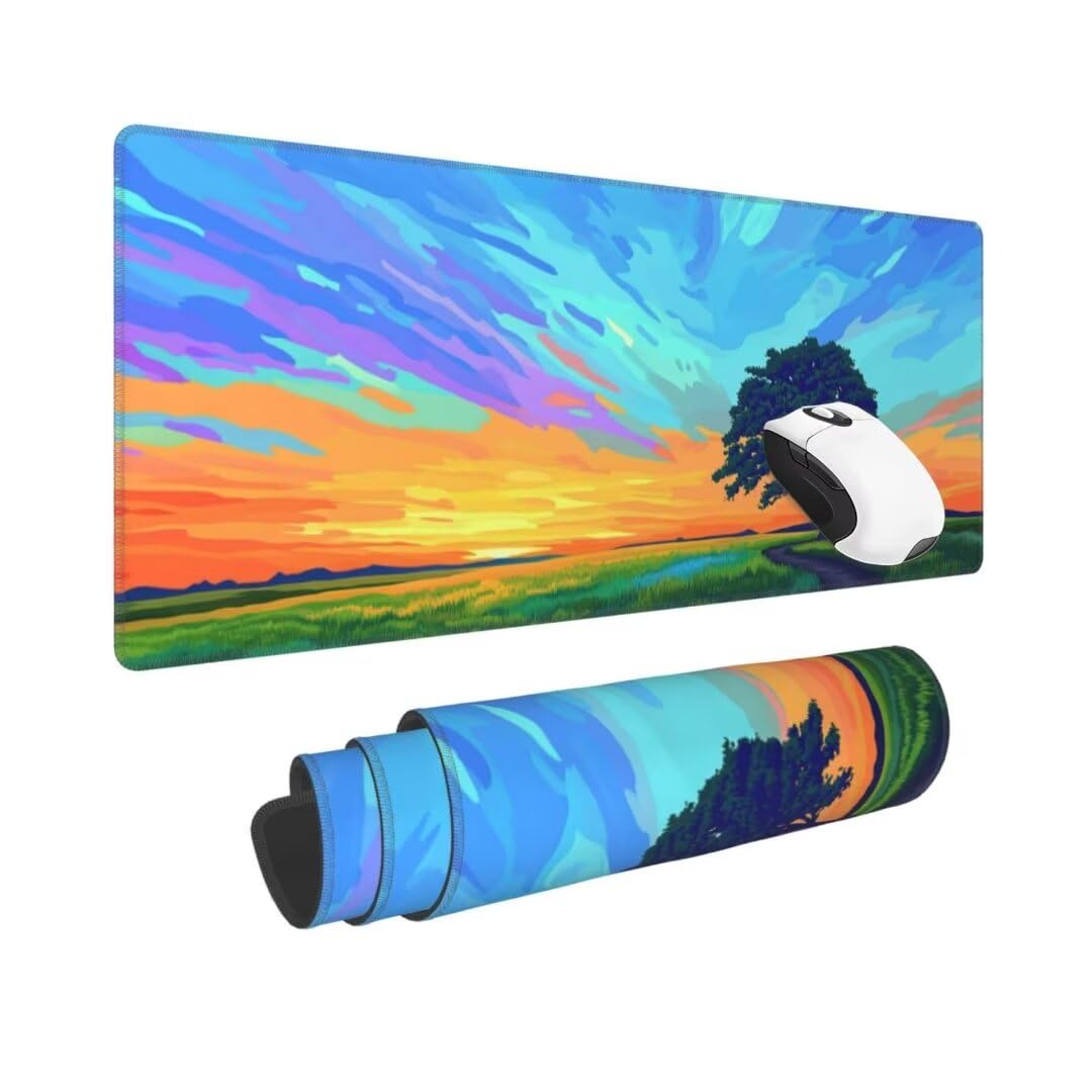 Tappetino Mouse Dipinto Gaming Mouse Pad Paesaggio Tappetino Mouse XXL 1200×600×3MM Migliora La Precisione e La Velocità Tappetino Scrivania con Base in Gomma e Bordi Cuciti per Ufficio e Gaming