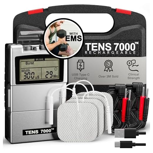 TENS 7000 Rechargeable Tens Unit Muscle Stimulator, EMS Muscle Stimulator, Back Pain Relief, 4 Electrodes/Unit Pads, Period Pain Simulator, Muscle Recovery & Growth, Stim Machine, Electrotherapy
