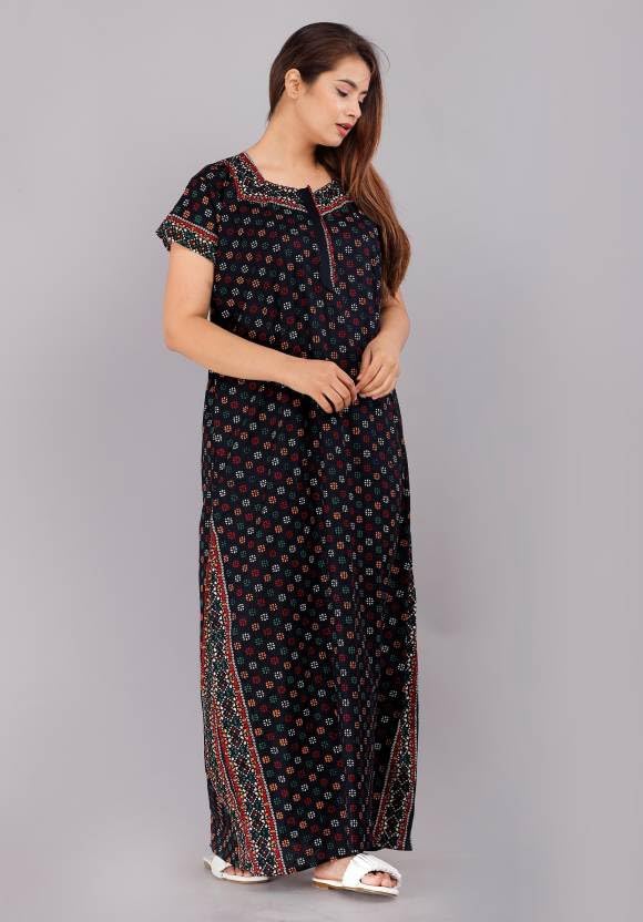 Image of Women Flower Printed Casual Wear Cotton Nighty - Gown-MFNT5017