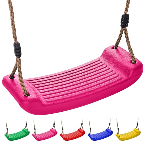 Kids Garden Swing Seat Replacement - Childrens Replacement Swing Seat with Adjustable Rope - Weather Resistant Plastic Outdoor Playground Accessory or Climbing Frame Accessories Pink
