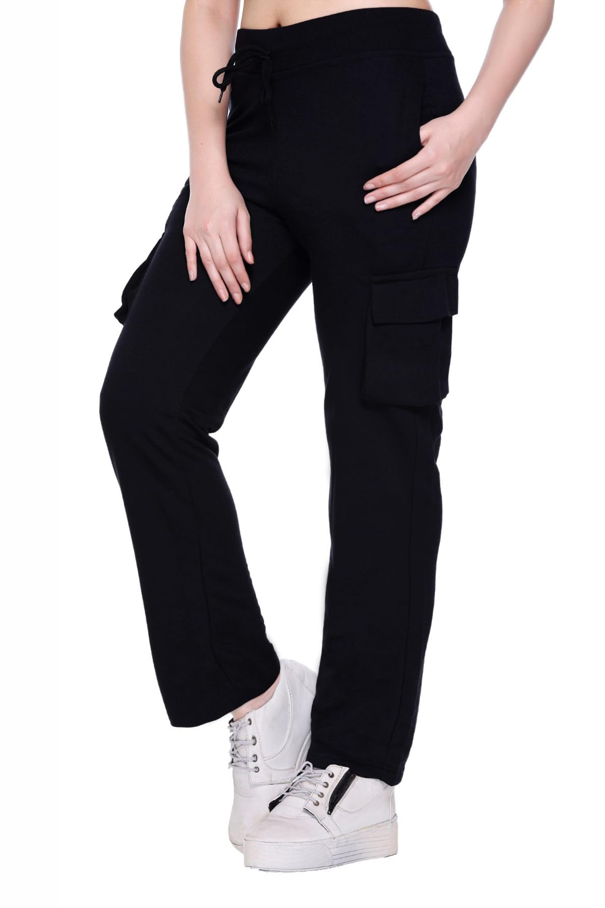 white moon Women's Cotton Regular Fit Mid Rise Cargo Gym Joggers Track Pants for Women-picture-45