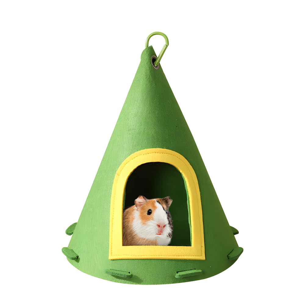 CARPJZ Hanging Small Animal Tent Hideout, 2-in-1 Suspended & Floor Hamster House, Bird Cage Bed, Washable Detachable Felt Hut with Hook for Sugar Glider, Rabbit, Squirrel, Guinea Pig