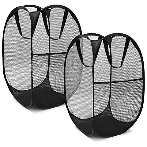 Laundry Baskets,2 Pack Black Laundry Hampers,Large Capacity Pop-Up Laundry Hamper,Foldable Mesh Washing Basket with Handles for Storage Clothes Toys in Bedroom, Bathroom Cover