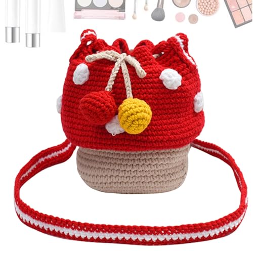 Bolso de hongo para mujer, bolso de punto hecho a mano, bolso de hombro de punto, monedero de punto, multifuncional para mujer, Red, Refer to description, Unisex