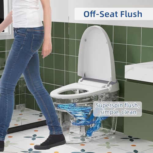 Inodoro inteligente blanco, cerámica y plástico, tapa automática con sensor, descarga sin tocar con sensor de pie y al levantarse, asiento calefactado, luz nocturna, lavado femenino, control remoto, inodoro monobloque alargado miniatura 7