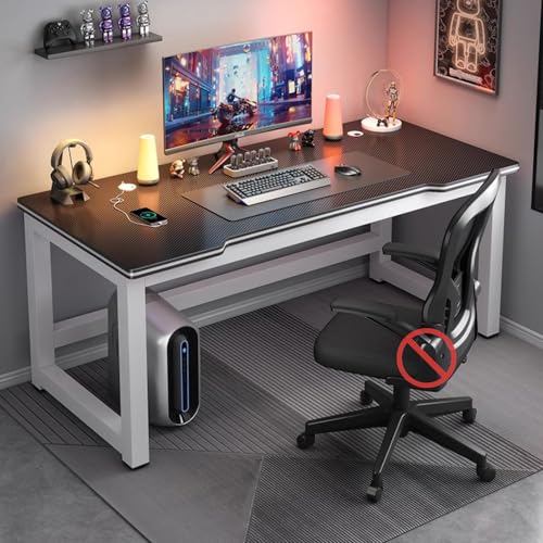 デスク勉強机 ゲームデスク 事務机 用 おしゃれ モニターアーム取付対応 頑丈なフレーム安定 配線穴付き 組立簡単 人間工学 仕事用 在宅勤務 一人用 黒いテーブルトップ + 白い脚(80x60x75cm)