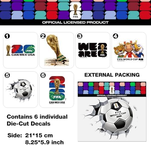 FIFA World Cup 26 Car Stickers, 6 PCS Vinyl Waterproof Decals