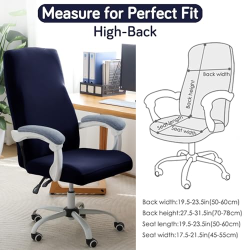 Image of HOKIPO Office Chair Cover for Executive Chair (High-Back) - 140 GSM Stretchable Fabric - Anti-Slip & Washable - Fits Tall & Big Office Chairs, Midnight Blue (AR-6204-BL)