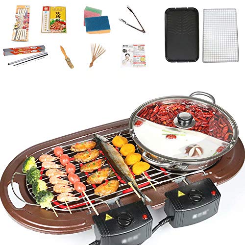 Hot Pot/Pan/Bbq Hot Pot/Electric Barbecue/Home Smokeless Hot Pot Barbecue Integrated Electric Oven Independent Temperature Control Non-Stick Barbecue Machine Dual-Use Hot Pot (With Pot) 2000W - Have G