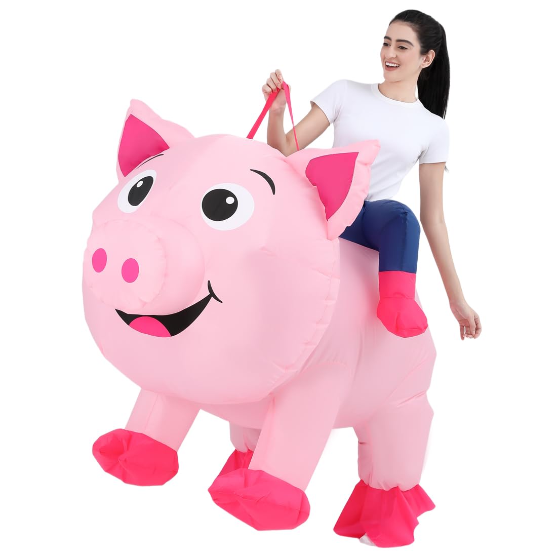 JASHKE Costume Gonfiabile da Maiale per Adulti Cavalca su un Vestito Gonfiabile da Maiale Rosa Costumi Gonfiabili Divertenti Carnevale di Halloween Natale