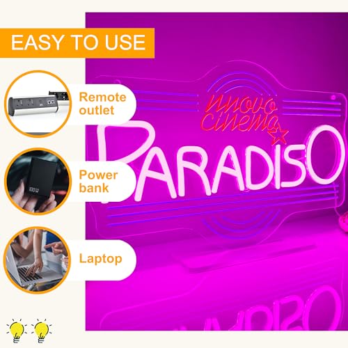 Image of Allball Cinema Paradiso Neon Sign, LED Theater Neon Light USB Powered Dimmable, for Home Cinema Movie Night Party Decor, Movie Lover Gift(15.7 * 10.2 In)