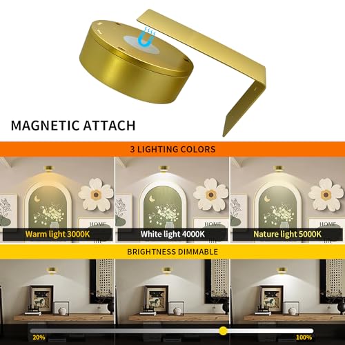 Image of 6Pack Picture Light Wireless Wall Painting Light 3 Lighting Art Display, Brightness Dimmable Timer Auto-OFF, Remote Control Battery Light Indoor for Pictures Paintings Frames Dartboards Gallery