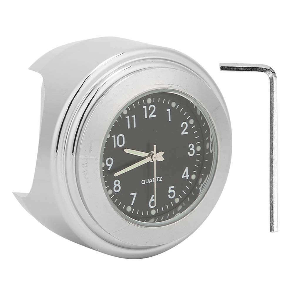 Horloge de guidon de moto étanche noire avec lunette chromée universelle