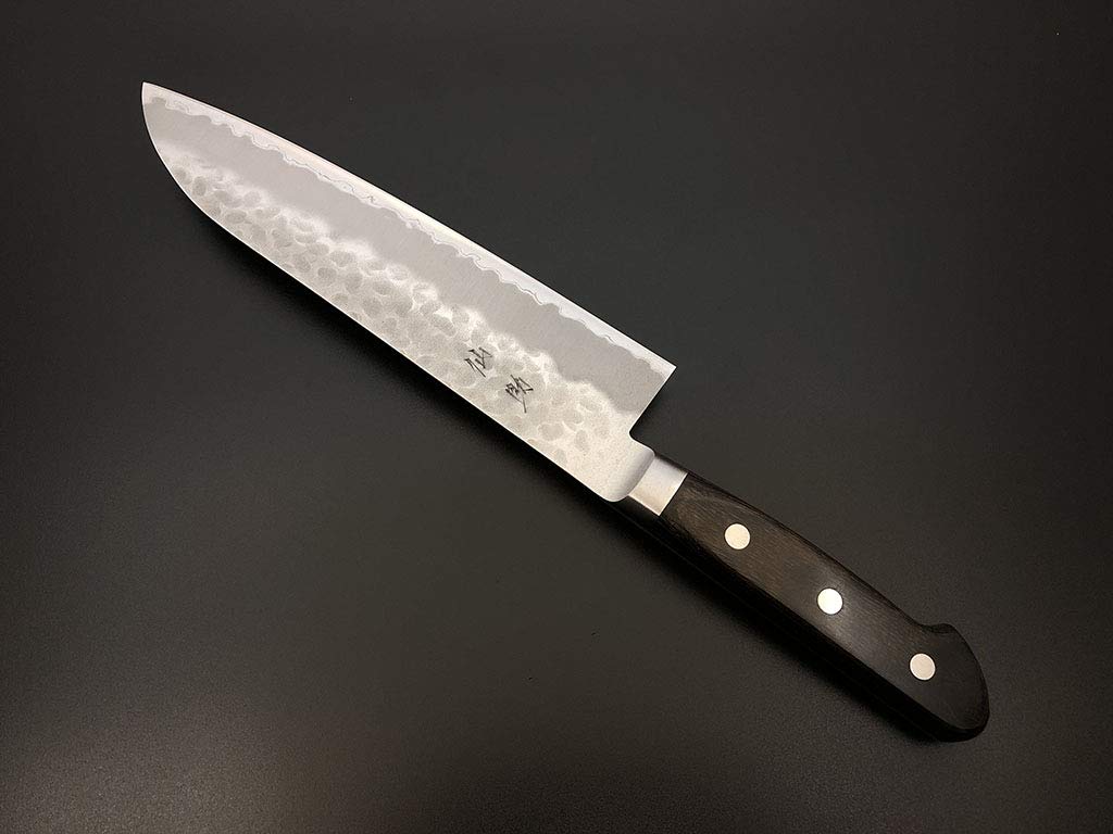 包丁 仙助 三徳包丁 槌目 青紙スーパー 焦茶合板柄 刃渡り180mm 13