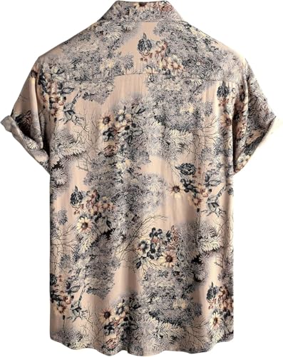 Image of NoseQueen Floral Print Cotton Multi-Colored Short Sleeve Button Down Beach Outfits for Men Shirt