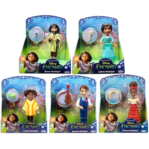 Disney Encanto 3 8cm Figure & Accesory Mini Figures Set of All 5 Camilo Bruno Agustin Dolores & Julieta Madrigal